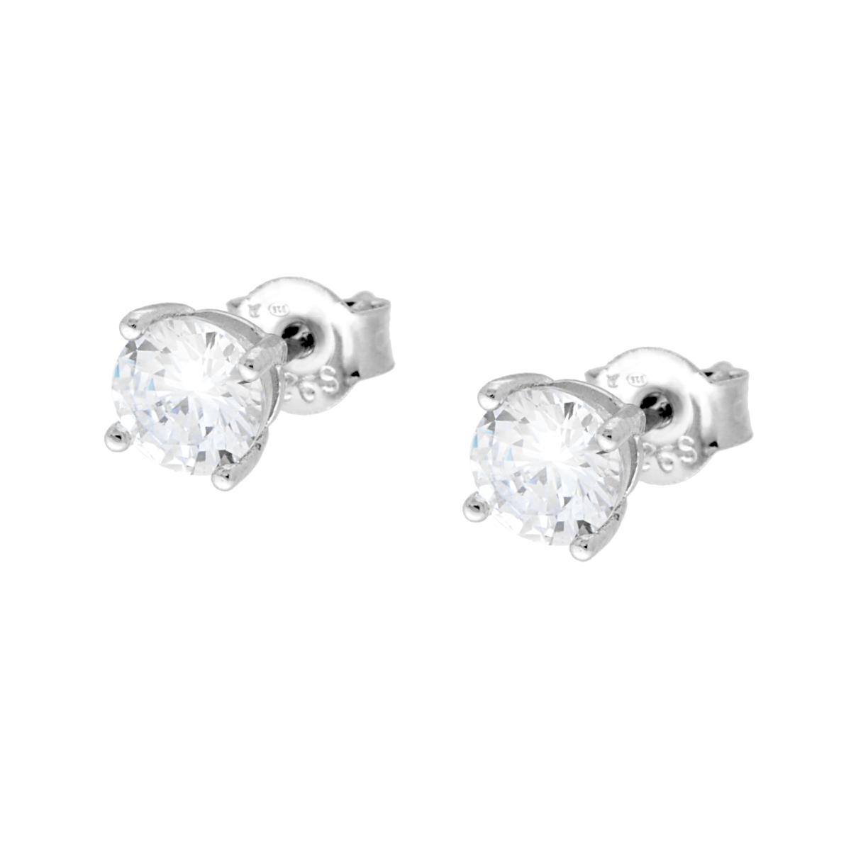 Orecchini Punto Luce Tondo con Zircone Bianco mm 5 in ARGENTO 925 Galvanica Rodio