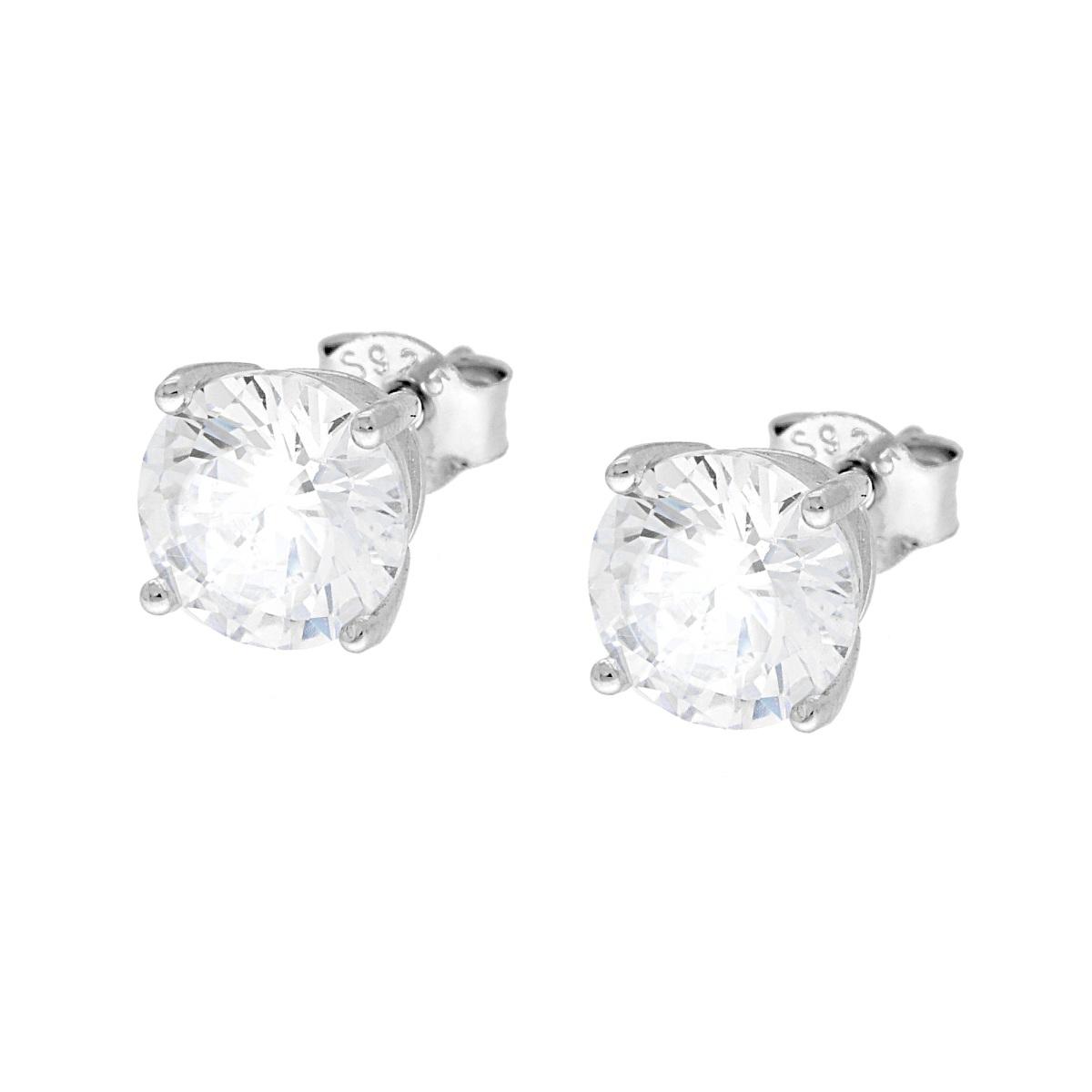 Orecchini Punto Luce Tondo con Zircone Bianco mm 7 in ARGENTO 925 Galvanica Rodio