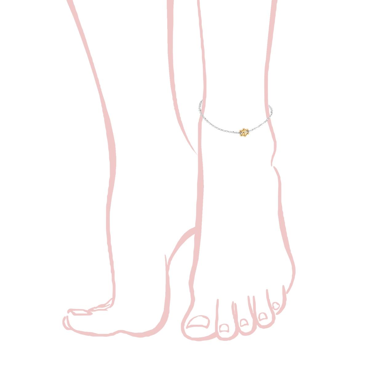 Cavigliera Catena Rolo Diamantata con Fiore di Palline Galvanica Oro in ARGENTO 925 Galvanica Rodio