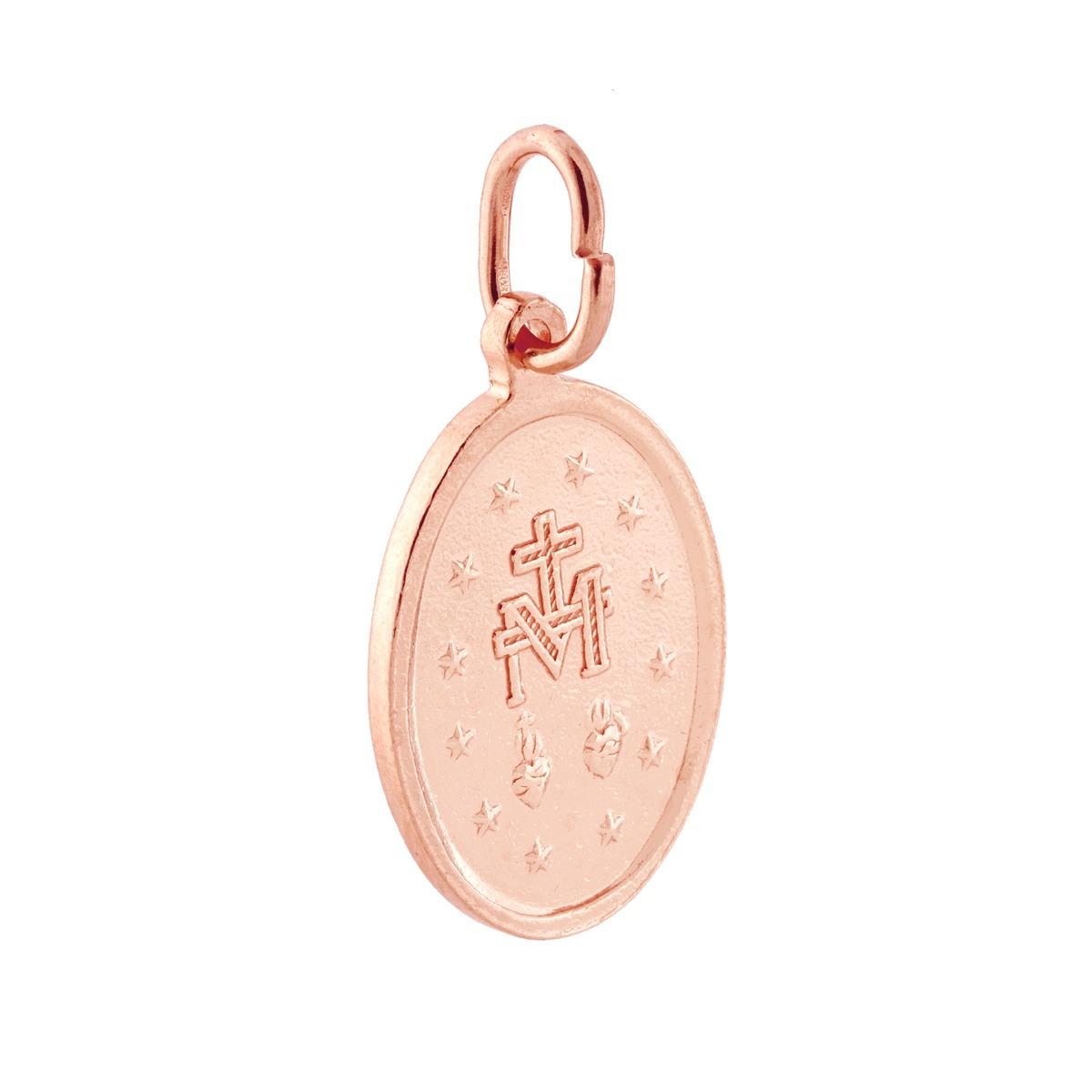 Ciondolo Medaglia Ovale mm 22 Madonna Miracolosa in ARGENTO 925 Galvanica Rosa