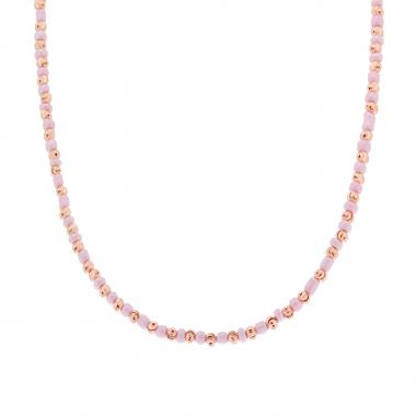 Collana con Perline Rosa e palline Diamantate in ARGENTO 925 Galvanica Rosa