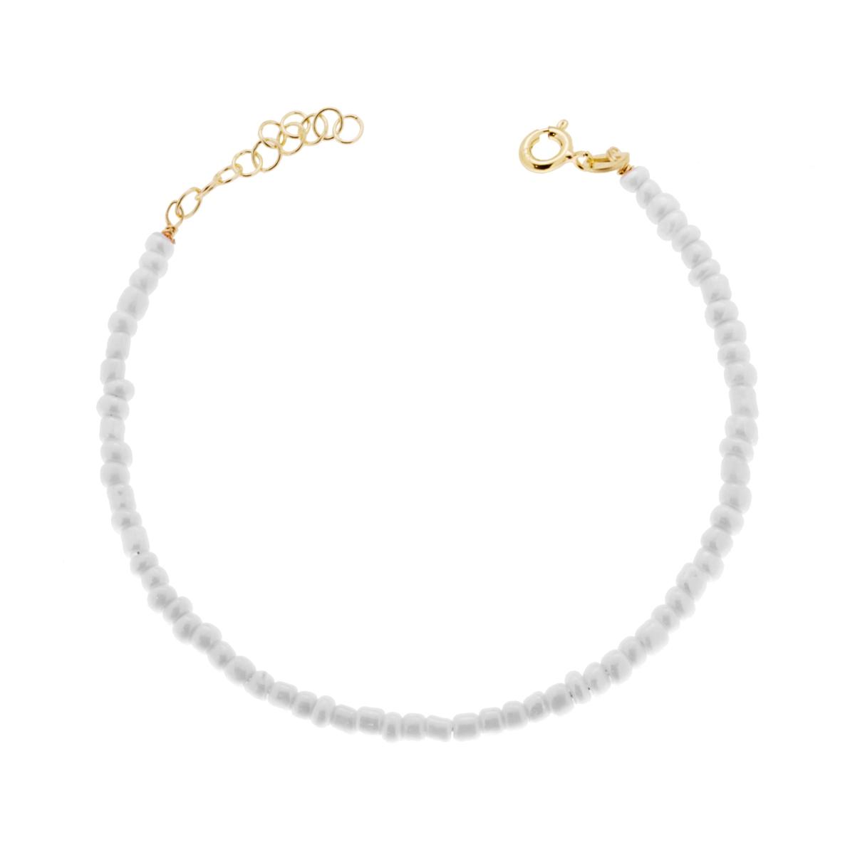 Bracciale con Perline Bianco in ARGENTO 925 Galvanica Oro