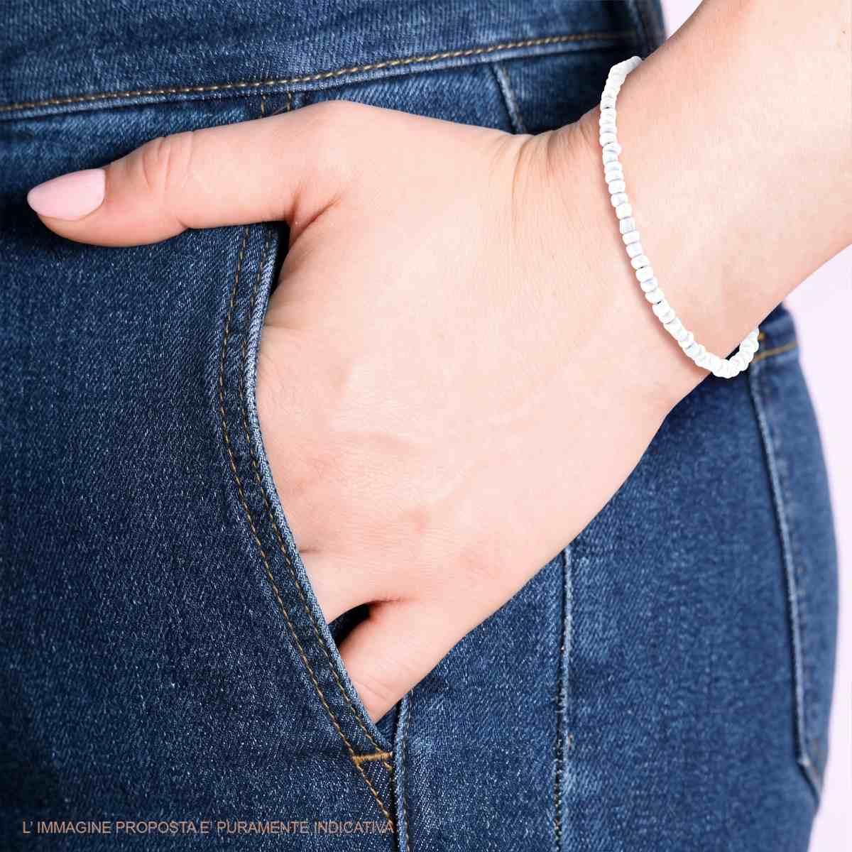 Bracciale con Perline Bianco in ARGENTO 925 Galvanica Oro