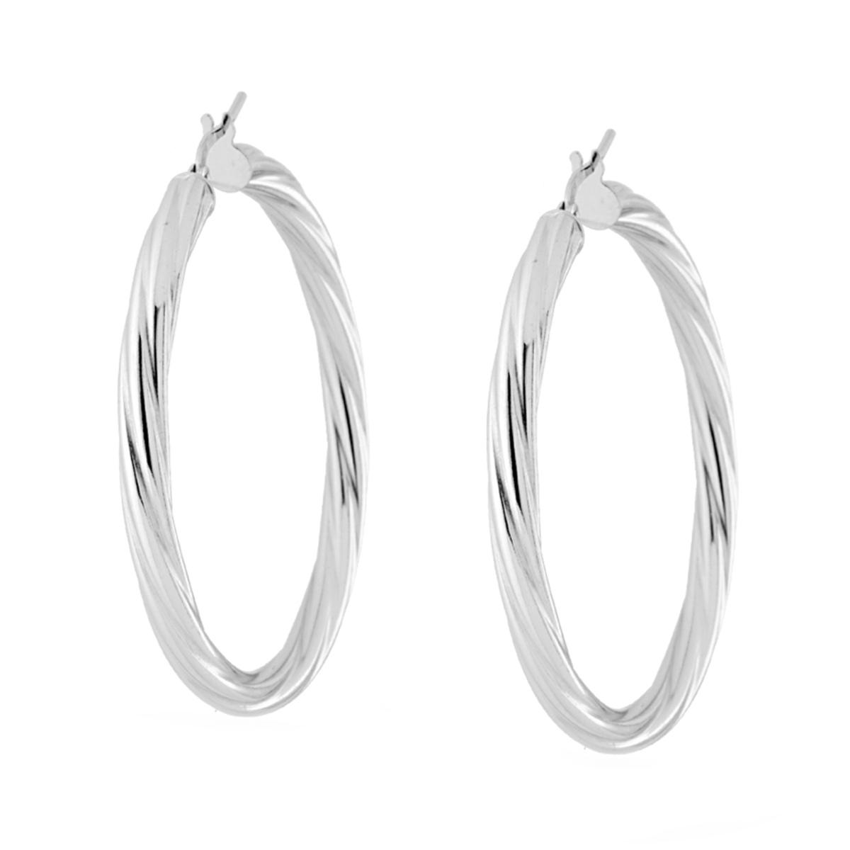 Orecchini a Cerchio mm 48 con Canna Ritorta mm 4 in ARGENTO 925 Galvanica Rodio