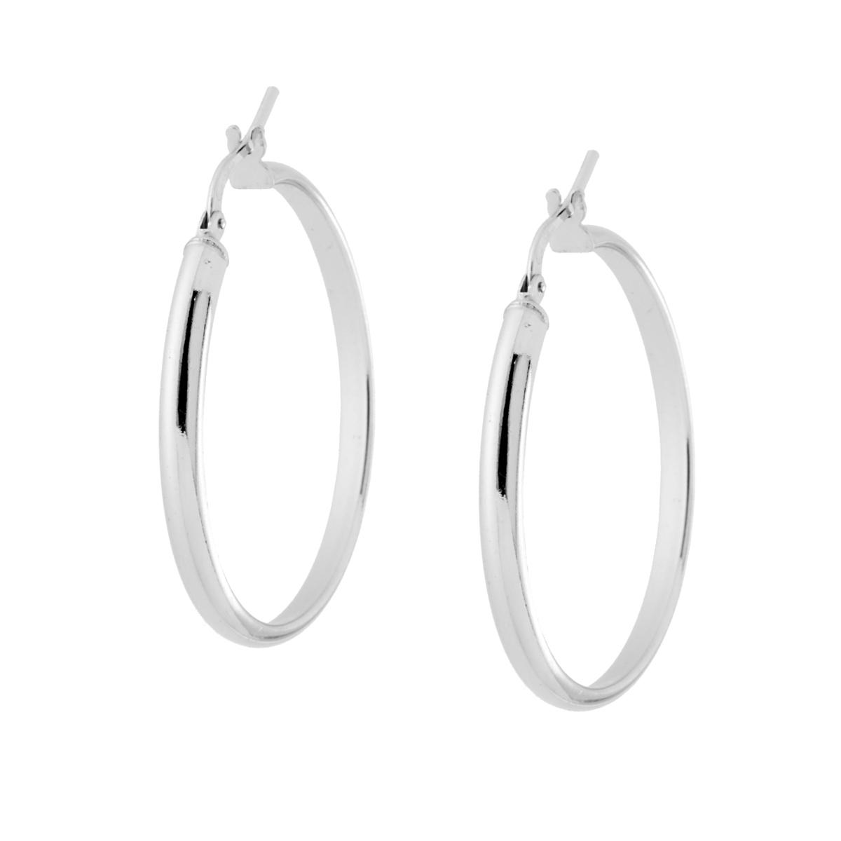 Orecchini a Cerchio mm 35 con Canna mezza tonda mm 3x1,5 in ARGENTO 925 Galvanica Rodio