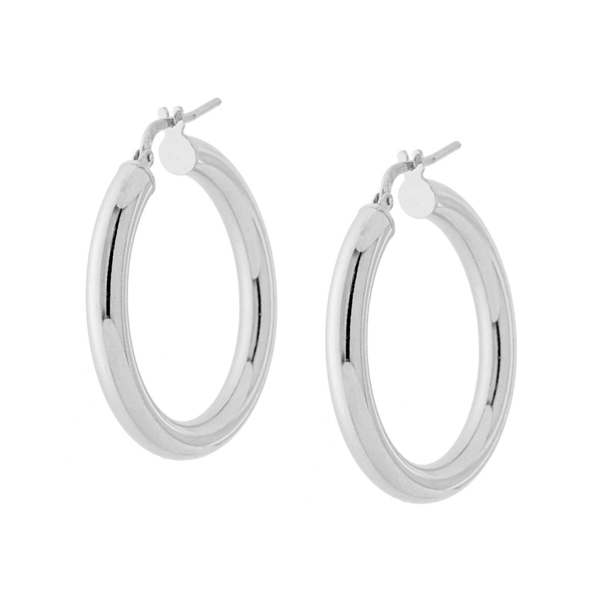 Orecchini a Cerchio mm 32 con Canna tubolare liscia mm 4 in ARGENTO 925 Galvanica Rodio