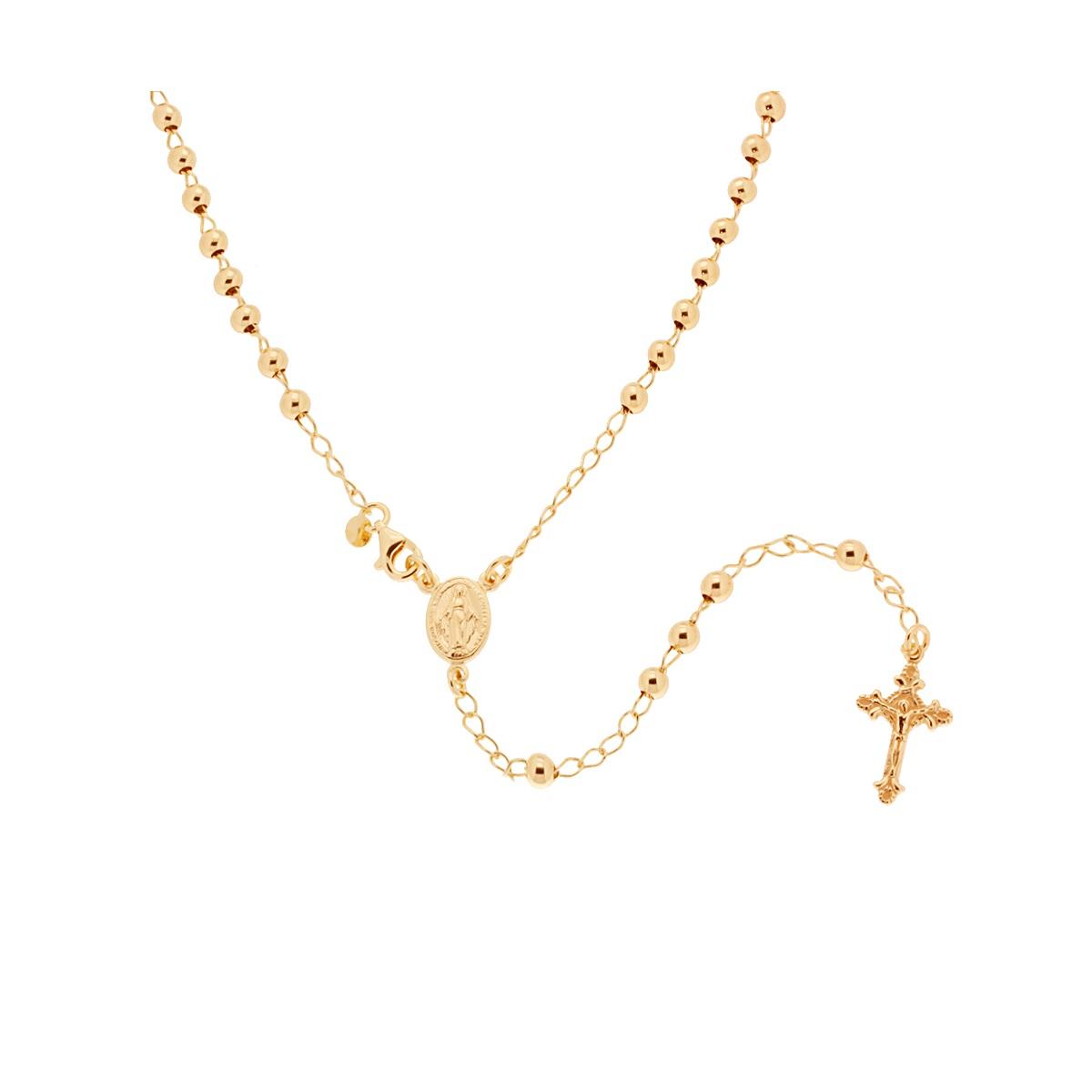 Collana Rosario modello classico cm 60 con Grani a pallina liscia mm 4 in ARGENTO 925 Galvanica Oro