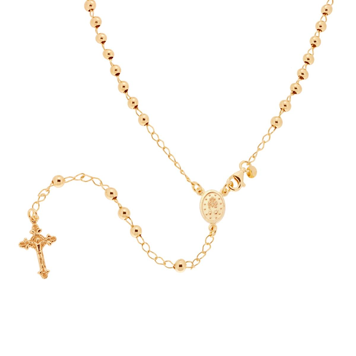 Collana Rosario modello classico cm 60 con Grani a pallina liscia mm 4 in ARGENTO 925 Galvanica Oro