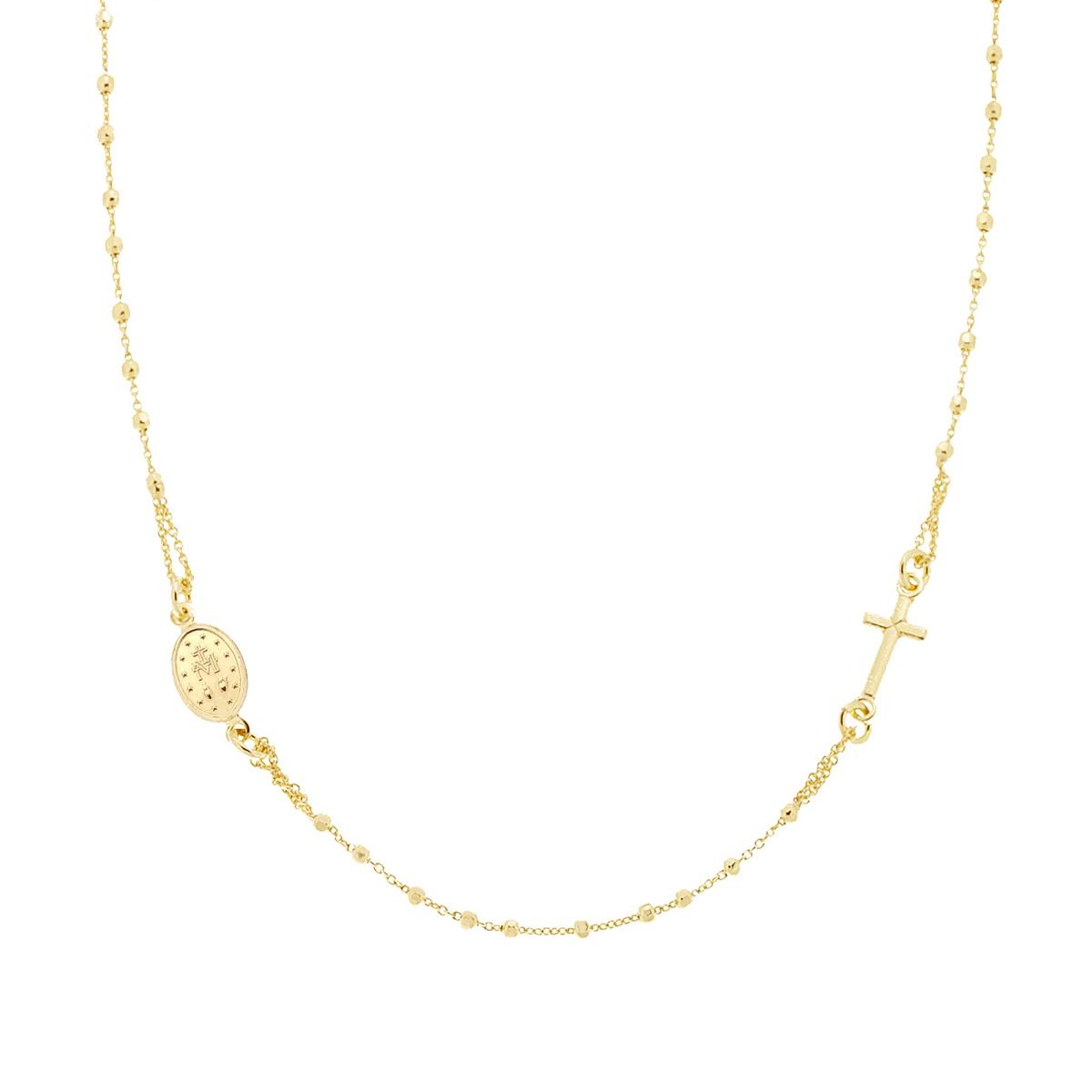 Collana Rosario modello Girocollo cm 48 con Grani Palline diamantate mm 2 in ARGENTO 925 Galvanica Oro