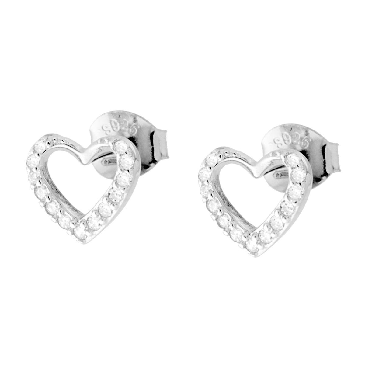 Orecchini Cuore con Zirconi Bianchi in ARGENTO 925 Galvanica Rodio