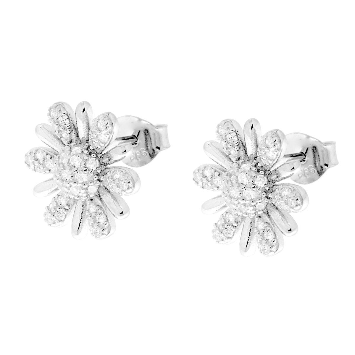 Orecchini Fiore con Zirconi Bianchi in ARGENTO 925 Galvanica Rodio