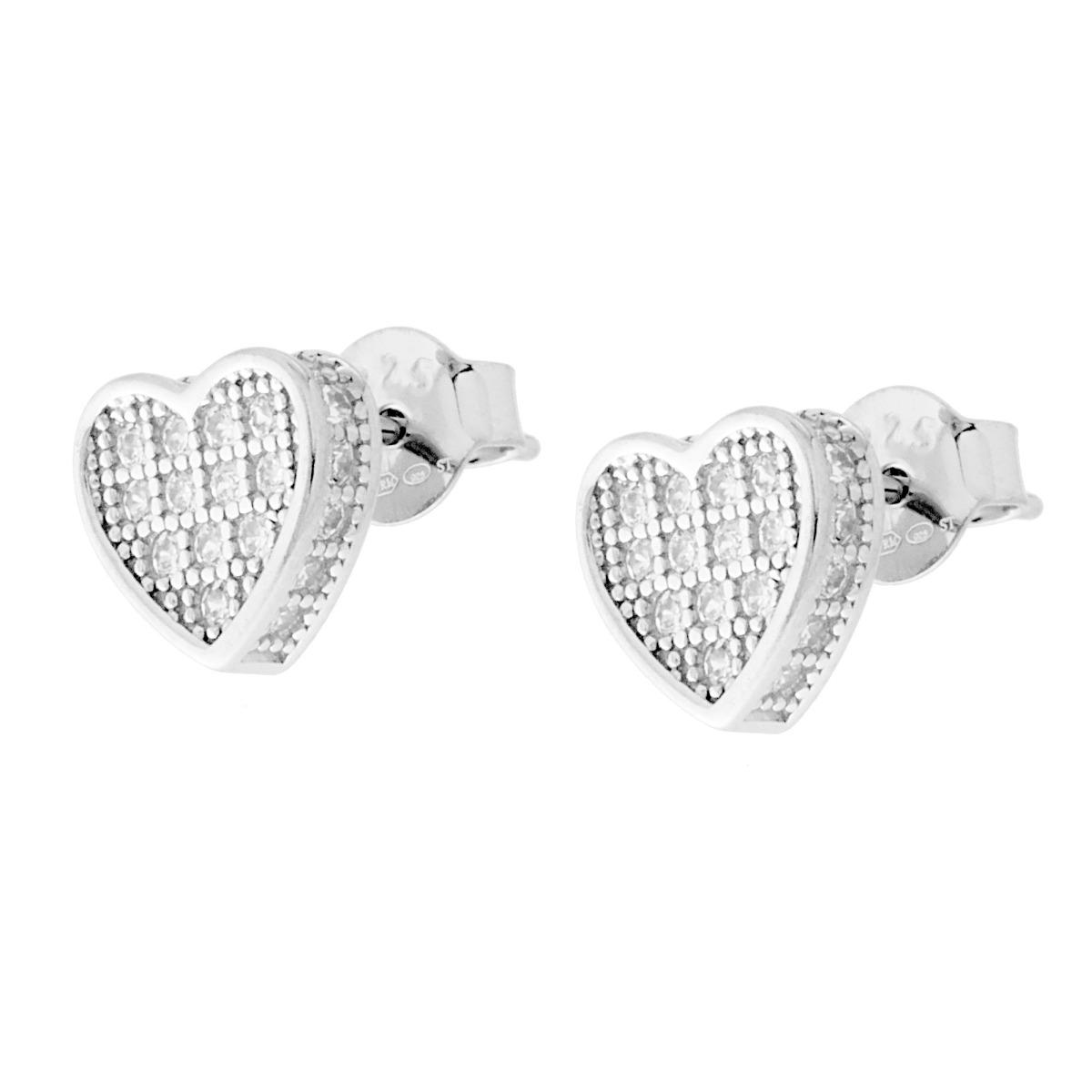 Orecchini Cuore con Zirconi Bianchi in ARGENTO 925 Galvanica Rodio