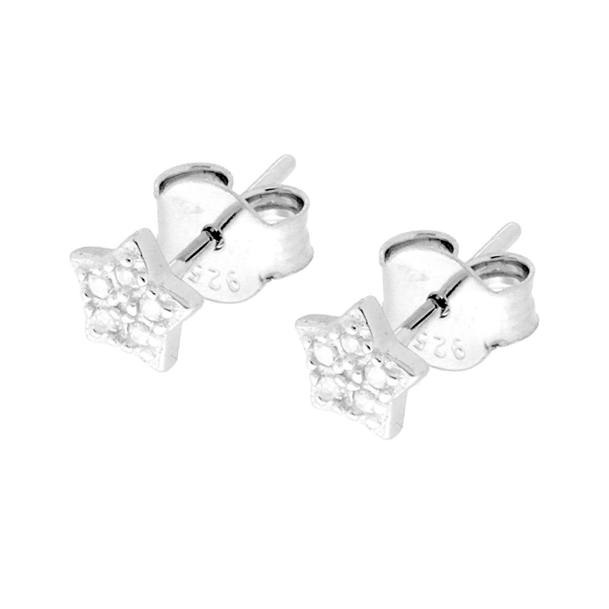 Orecchini Stella con Zirconi Bianchi in ARGENTO 925 Galvanica Rodio