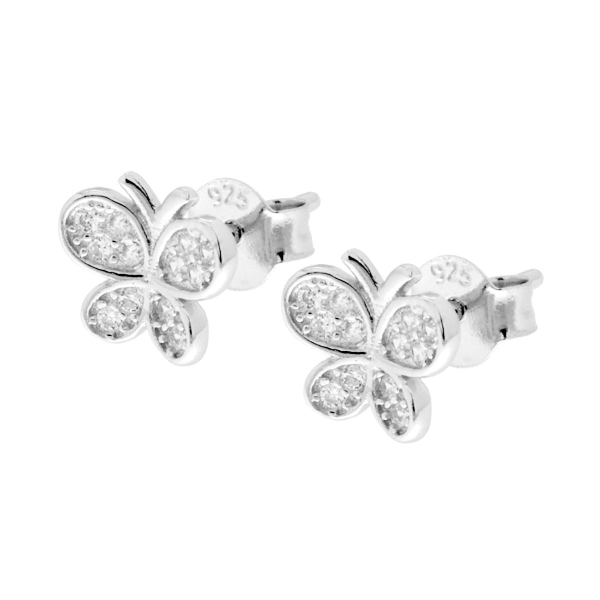 Orecchini Farfalla con Zirconi Bianchi in ARGENTO 925 Galvanica Rodio