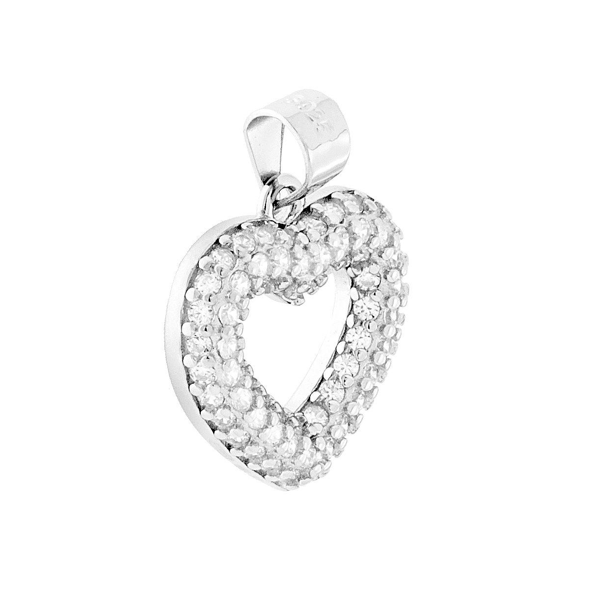 Ciondolo Cuore con Zirconi Bianchi in ARGENTO 925 Galvanica Rodio
