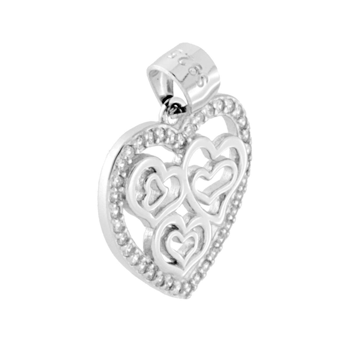 Ciondolo Cuore con Zirconi Bianchi in ARGENTO 925 Galvanica Rodio