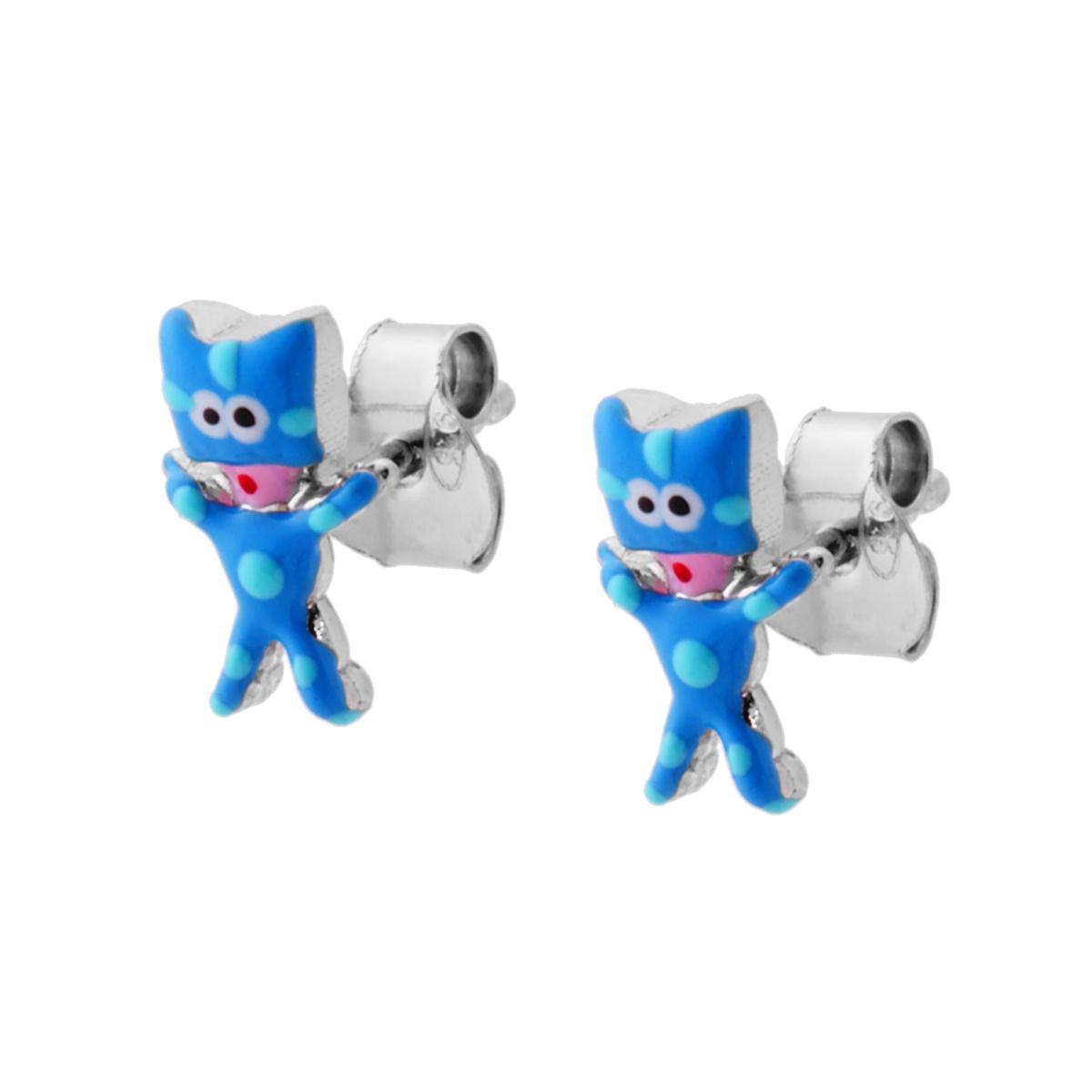 Orecchini Pigiamini con Smalto Azzurro in ARGENTO 925 Galvanica Rodio