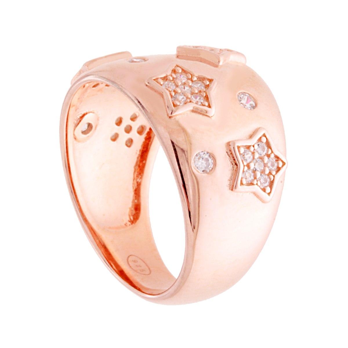 Anello Fascia con decoro Stelle Cubic Zirconia Bianchi in ARGENTO 925 Galvanica Rosa