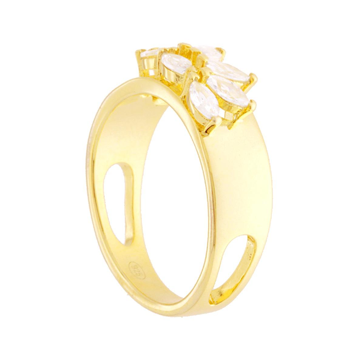 Anello Fascia con Zirconi Bianchi taglio Marquise in ARGENTO 925 Galvanica Oro