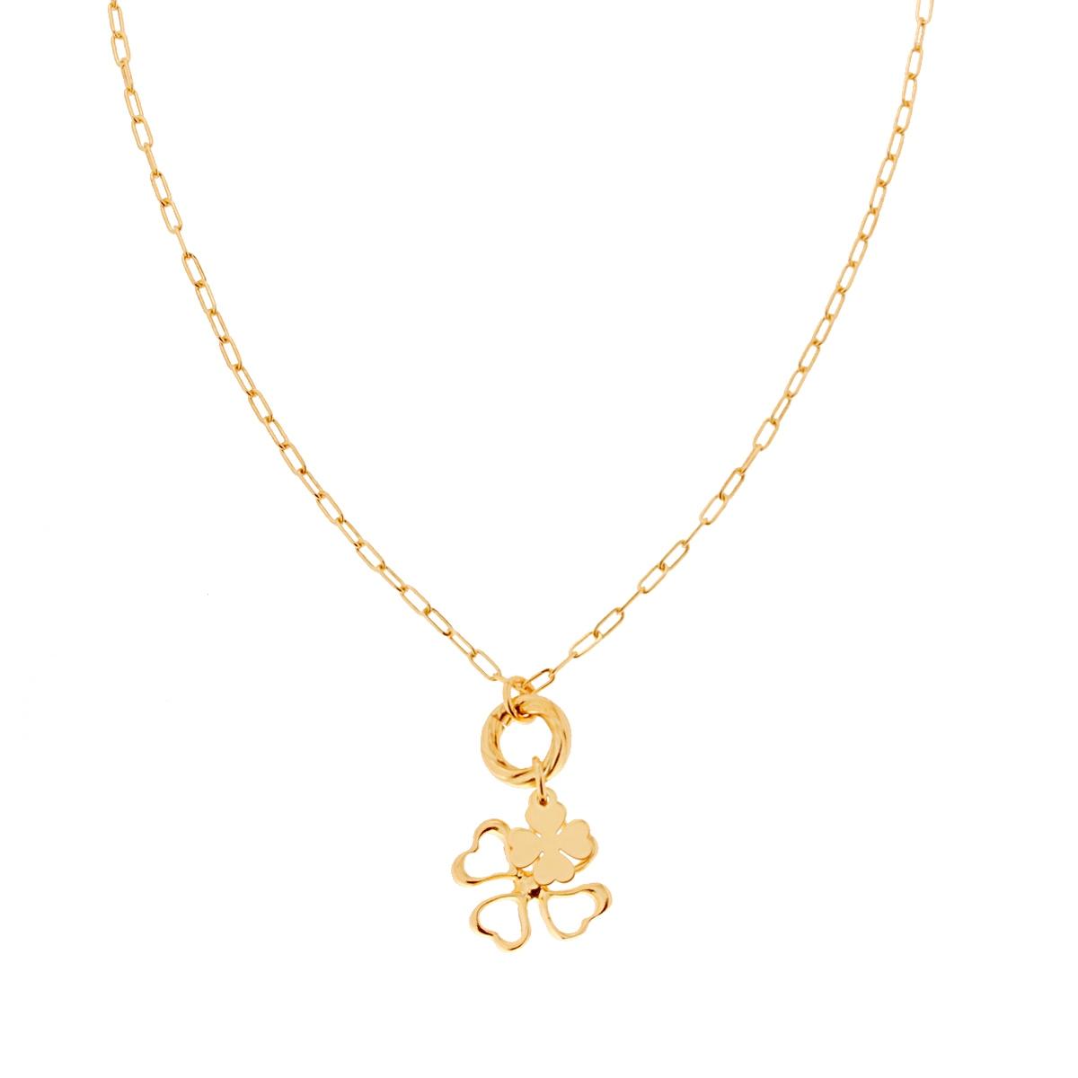 Collana Catena Forzatina Allungata cm 40+5 con Quadrifogli pendenti in ARGENTO 925 Galvanica Oro