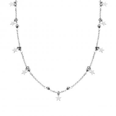 Collana Catena Rolo Diamantata con Crystal Grigio e Stelle plain pendenti in ARGENTO 925 Galvanica Rodio