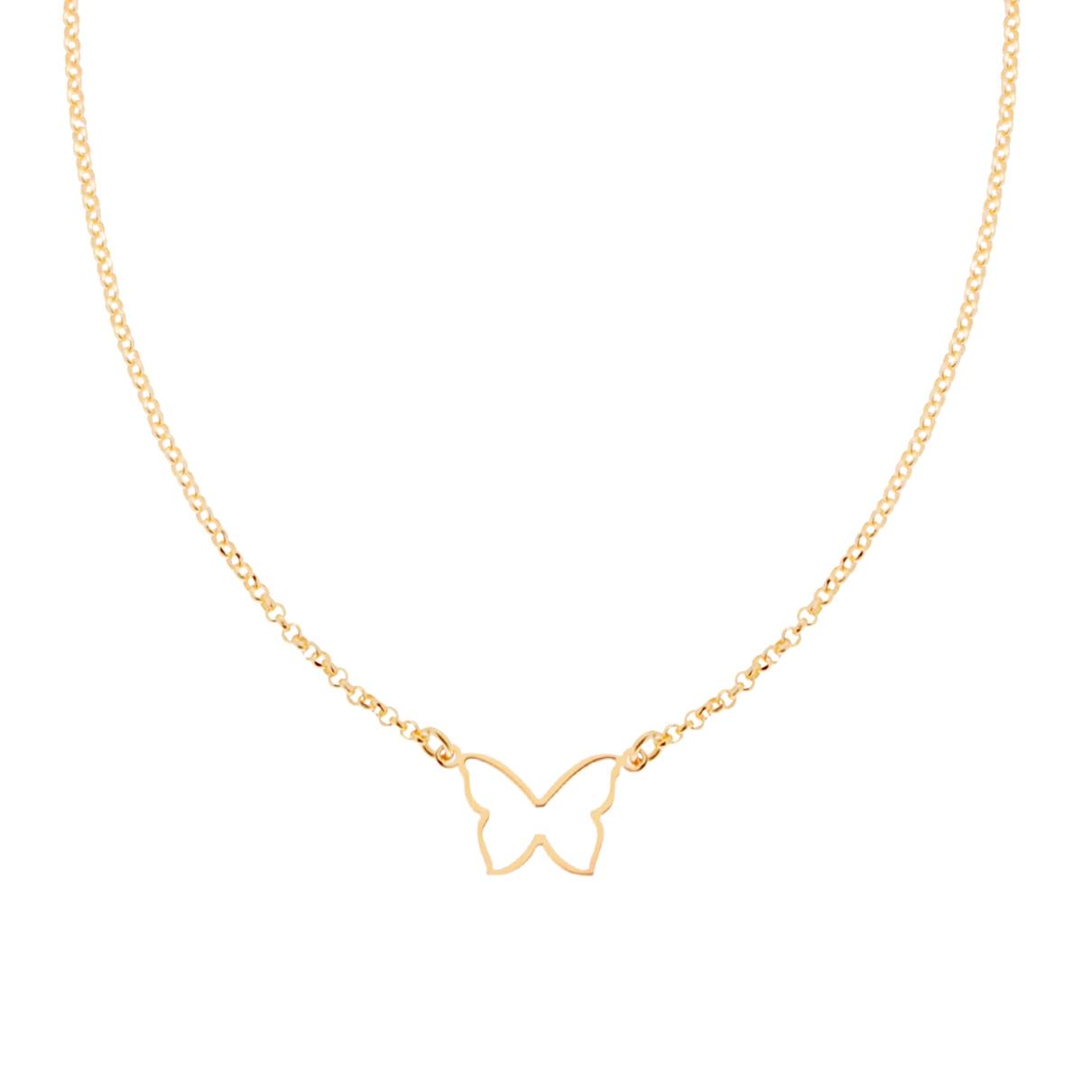 Collana Catena Rolo Diamantata con Farfalla in ARGENTO 925 Galvanica Oro