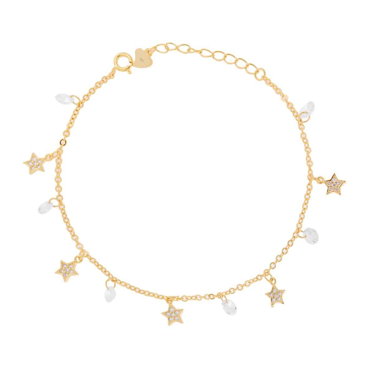 Bracciale Catena Forzatina Diamantata con Crystal e Stelle con Zirconi Bianchi in ARGENTO 925 Galvanica Oro