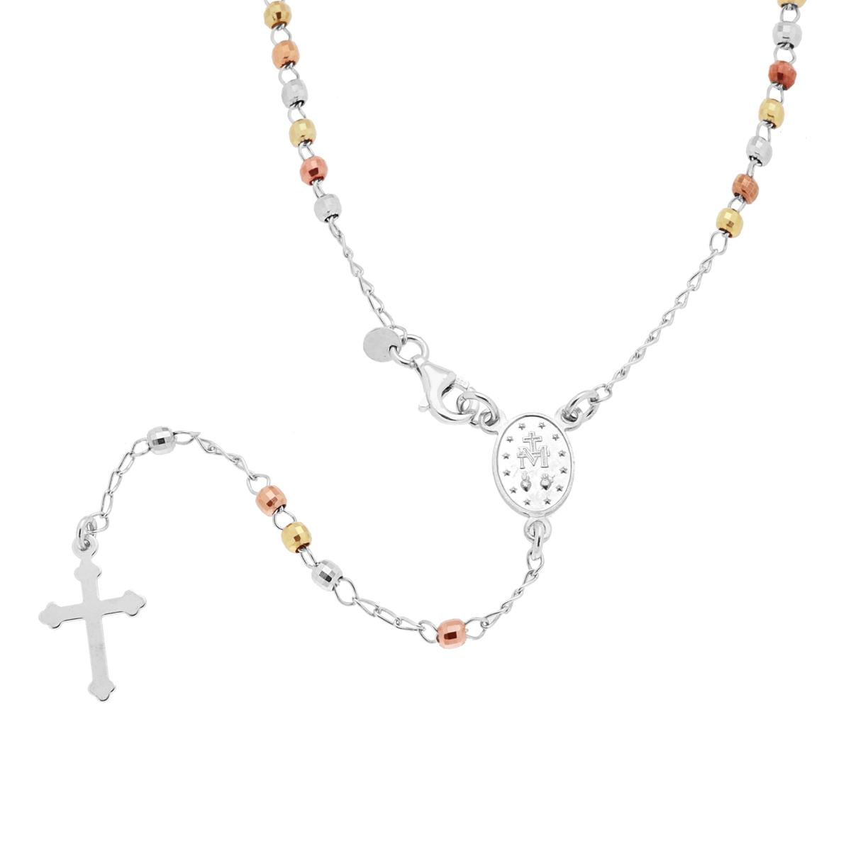 Collana Rosario cm 50 con Grani a pallina mm 3 in ARGENTO 925 Galvanica Oro Rodio e Rosa