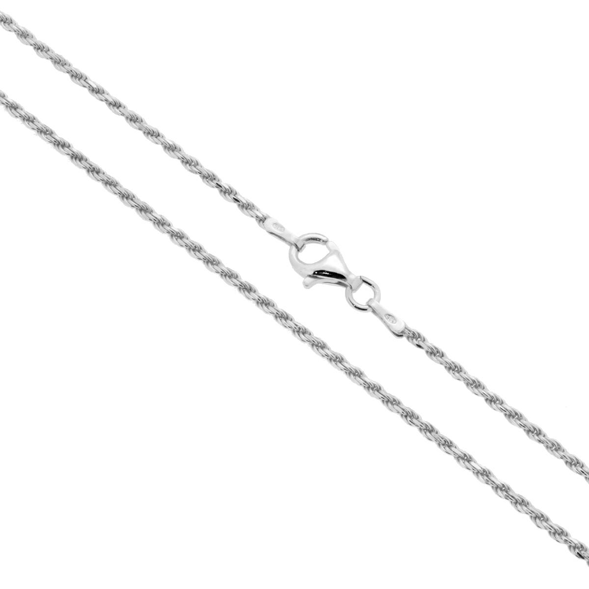 Catena Corda Diamantata 035 sezione mm 1.7 lunghezza cm 60 in ARGENTO 925 Galvanica Rodio
