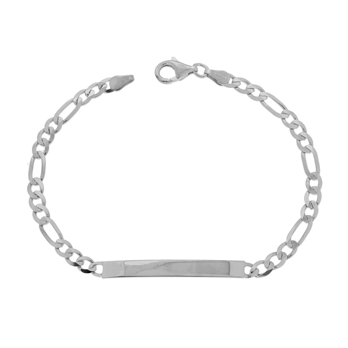 Bracciale Targa con Catena Figaro Alternata Extraflat mm 5 in ARGENTO 925 Galvanica Rodio
