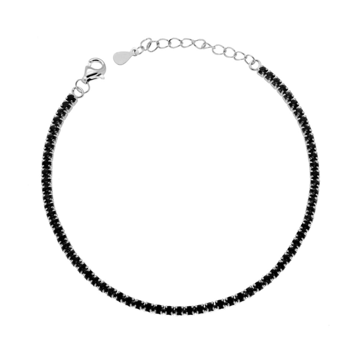 Bracciale Tennis Griffe cm 17+3 con Zirconi mm 2 Nero in ARGENTO 925 Galvanica Rodio