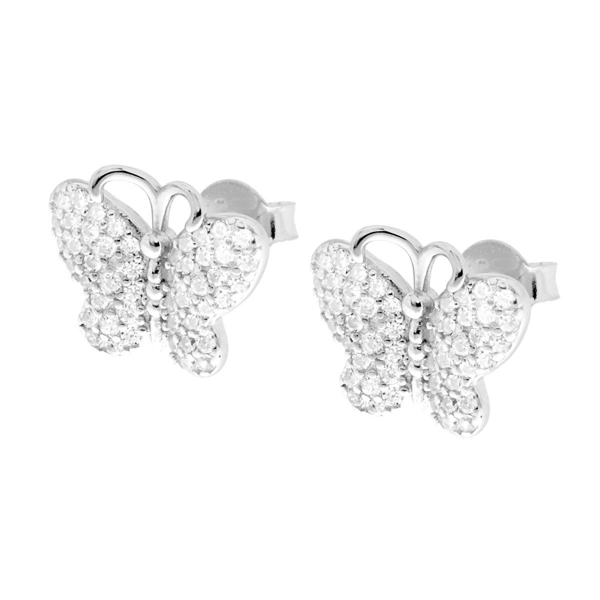 Orecchini Farfalla con Zirconi Bianchi in ARGENTO 925 Galvanica Rodio