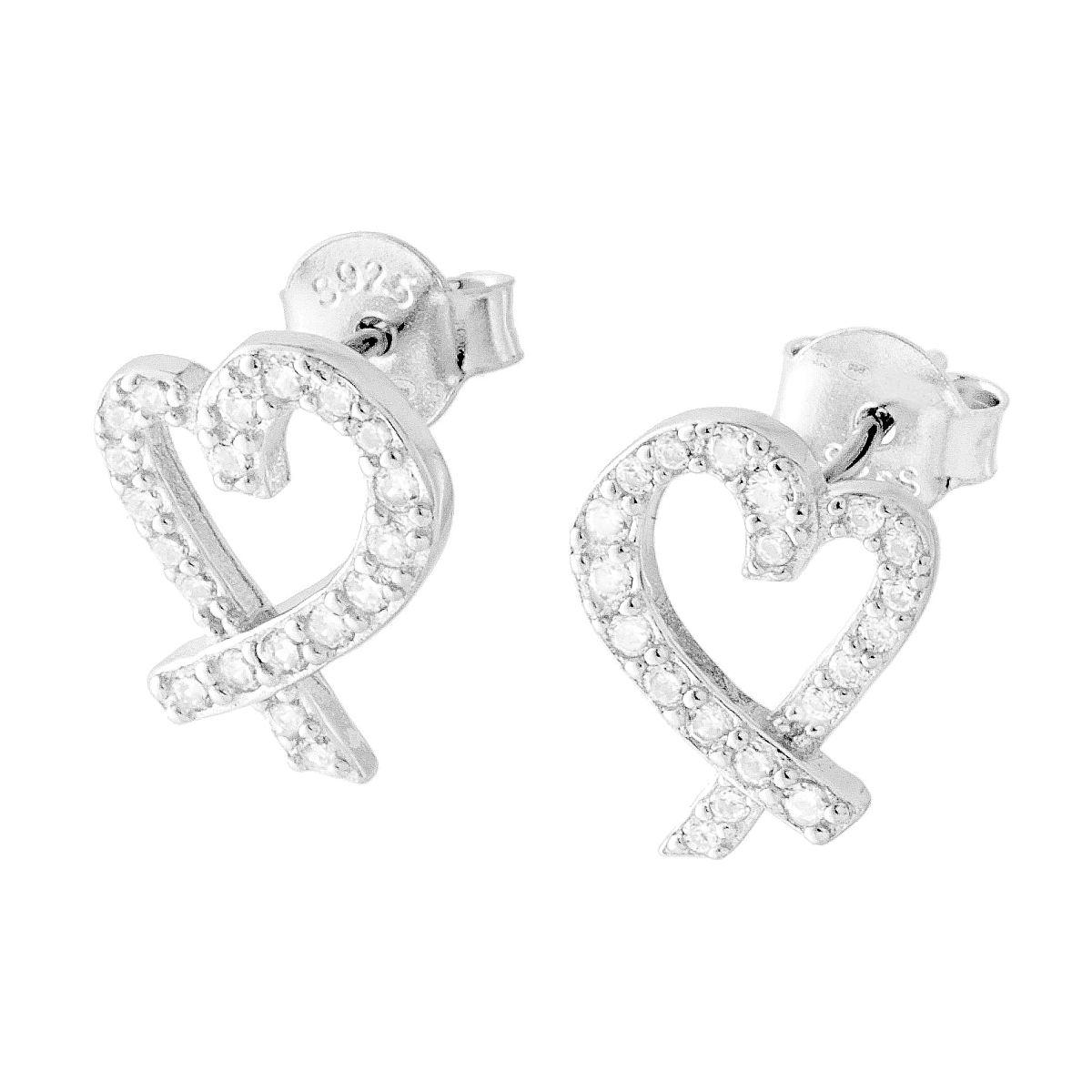 Orecchini Cuore con Zirconi Bianchi in ARGENTO 925 Galvanica Rodio