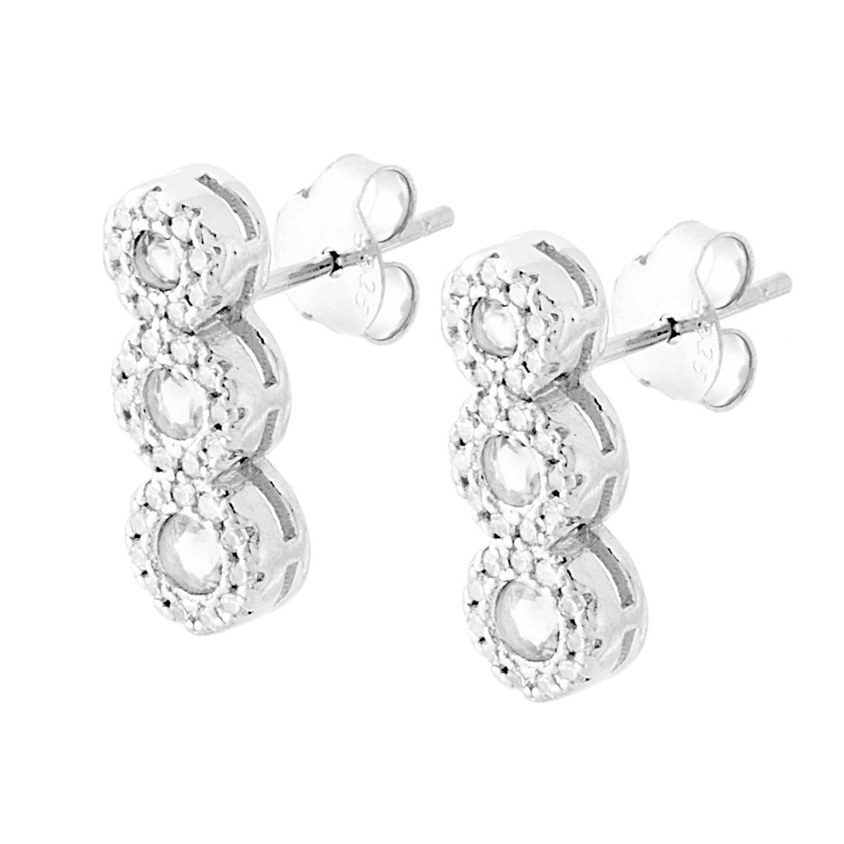 Orecchini Trilogy Bianchi contornato da Zirconi Bianchi in ARGENTO 925 Galvanica Rodio