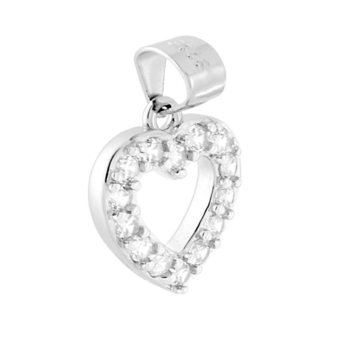 Ciondolo Cuore con Zirconi Bianchi in ARGENTO 925 Galvanica Rodio