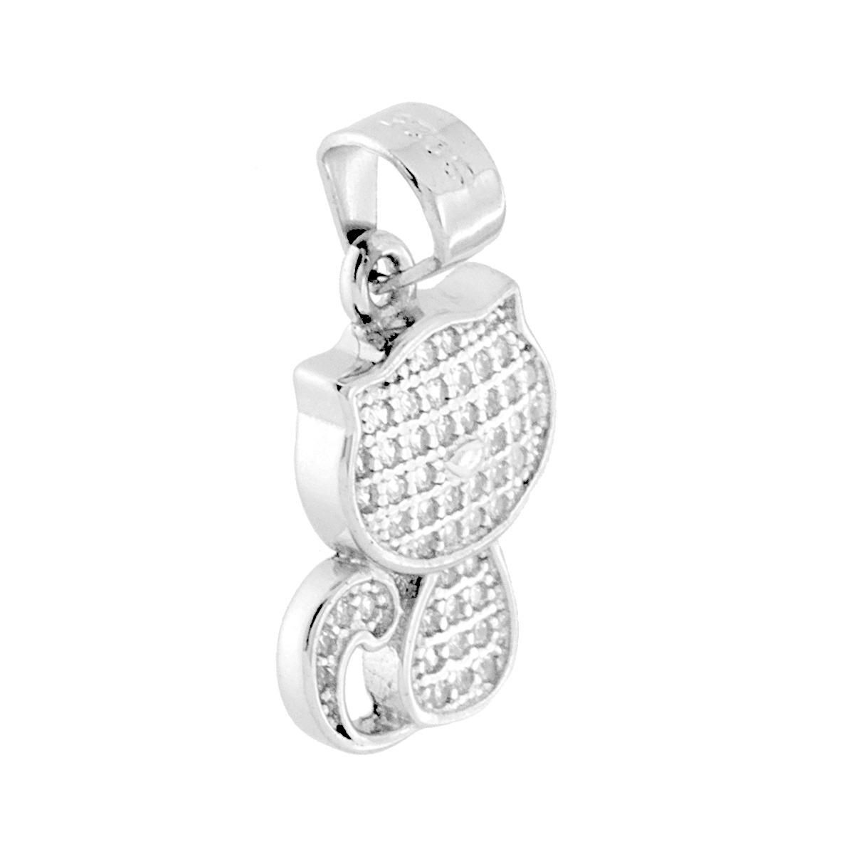 Ciondolo Gatto con Zirconi Bianchi in ARGENTO 925 Galvanica Rodio