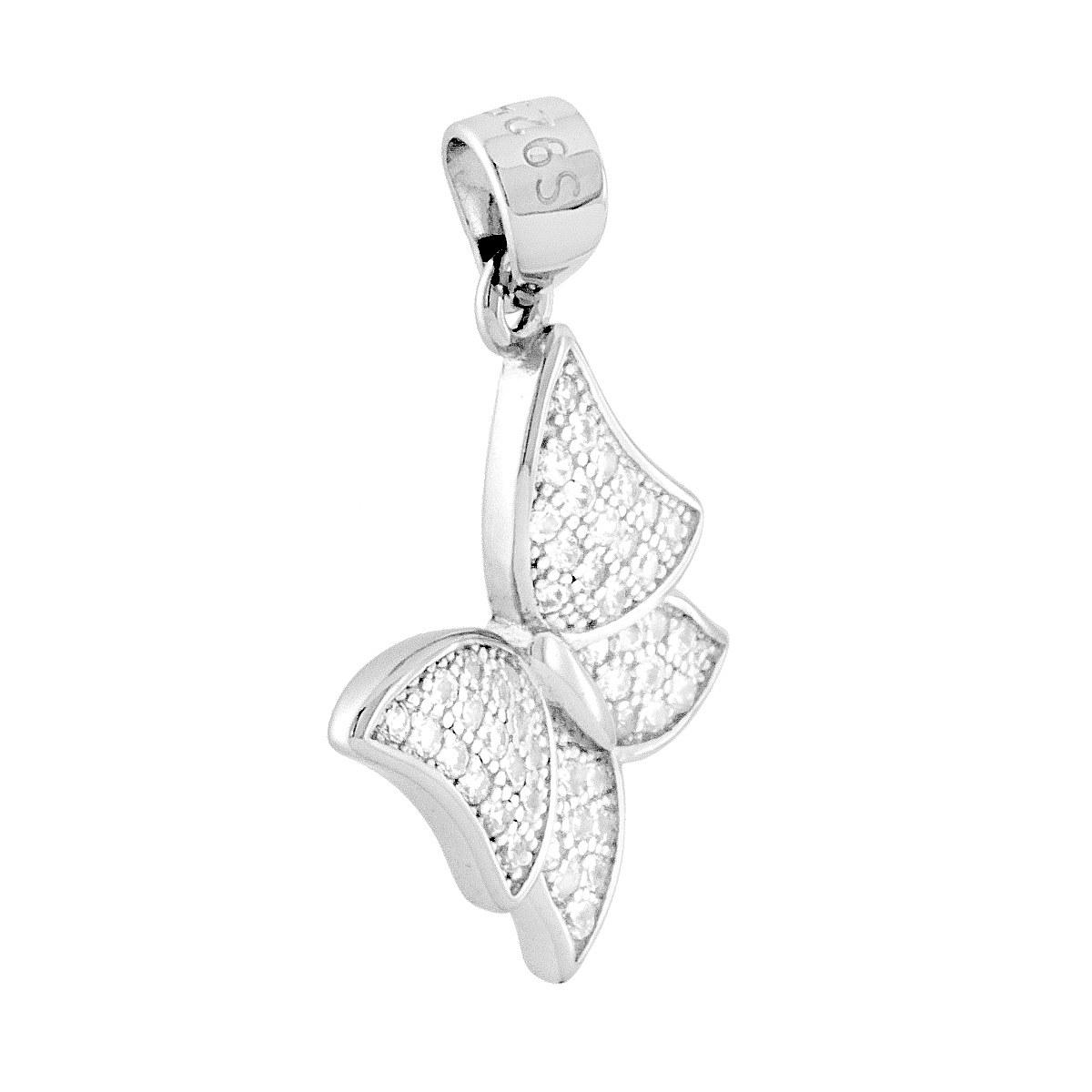 Ciondolo Farfalla con Zirconi Bianchi in ARGENTO 925 Galvanica Rodio