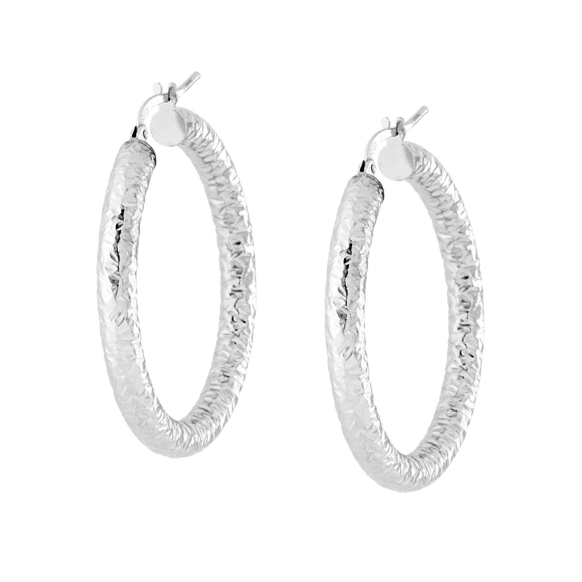 Orecchini Cerchio Creola mm 38 con Canna Martellata mm 4,2 in ARGENTO 925 Galvanica Rodio