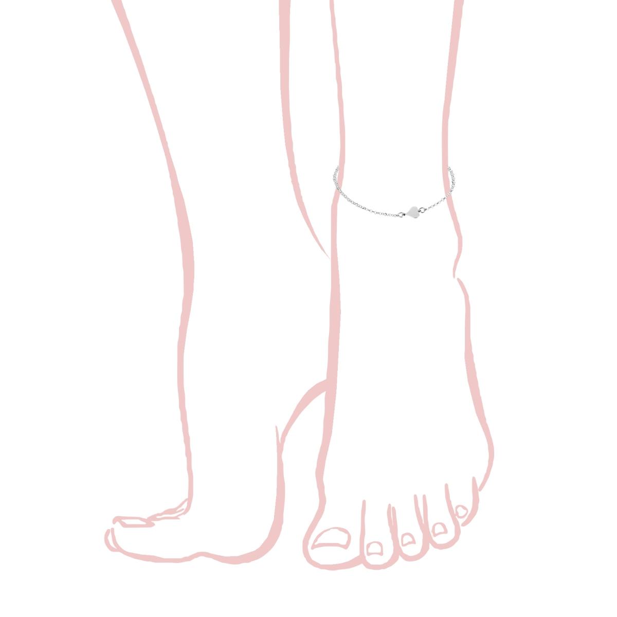 Cavigliera Catena Rolo Diamantata con Cuore plain in ARGENTO 925 Galvanica Rodio