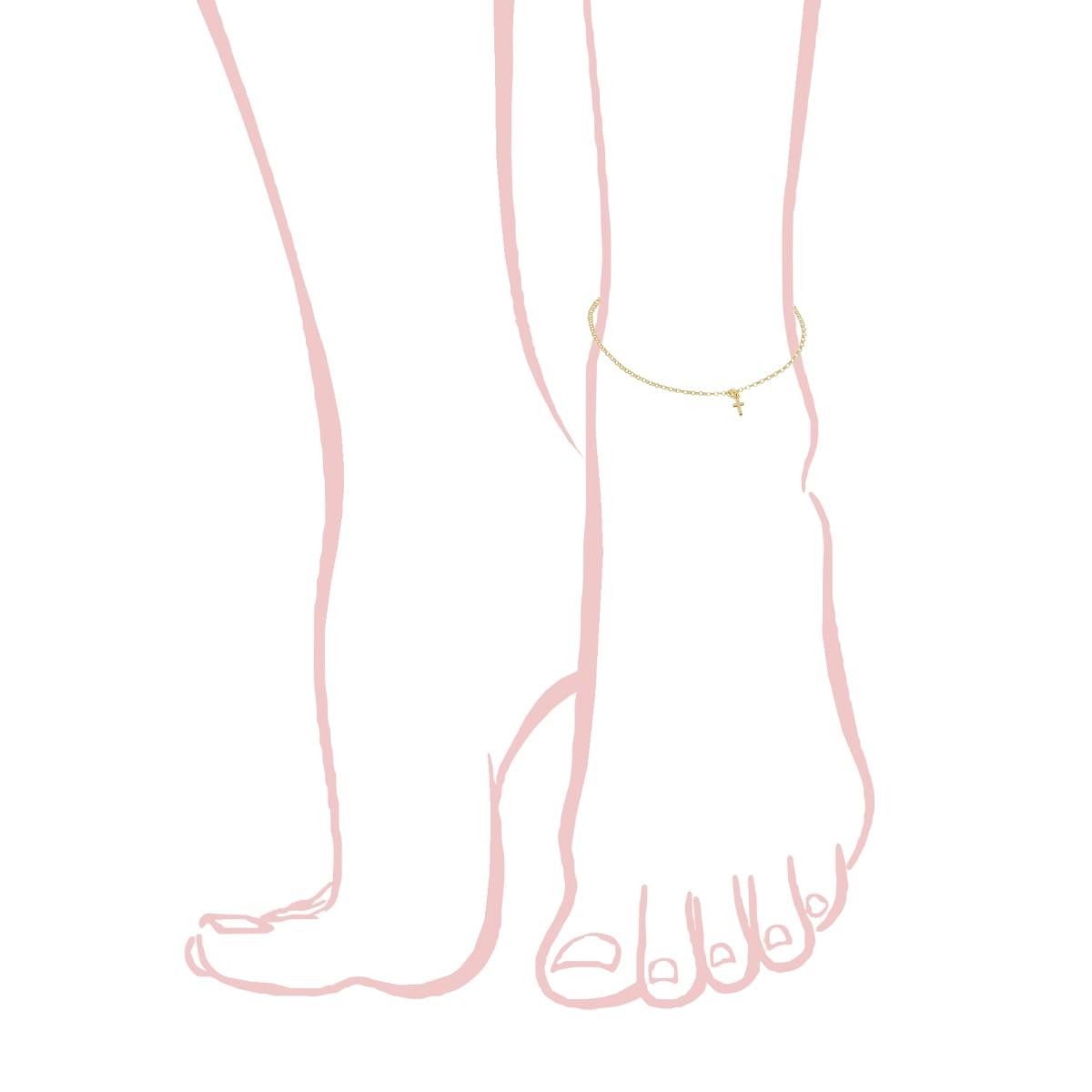 Cavigliera Catena Rolo Diamantata con Croce pendente in ARGENTO 925 Galvanica Oro