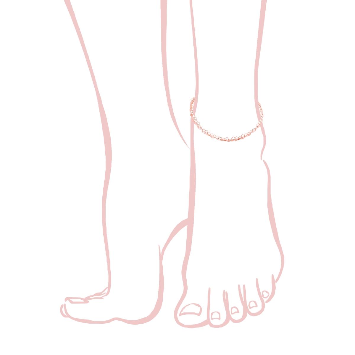 Cavigliera due fili Catena Traversino e Cuori in ARGENTO 925 Galvanica Rosa