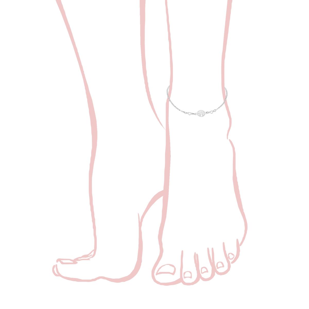 Cavigliera Catena Rolo Diamantata con Albero della Vita e Zirconi a Cuore Bianco in ARGENTO 925 Galvanica Rodio