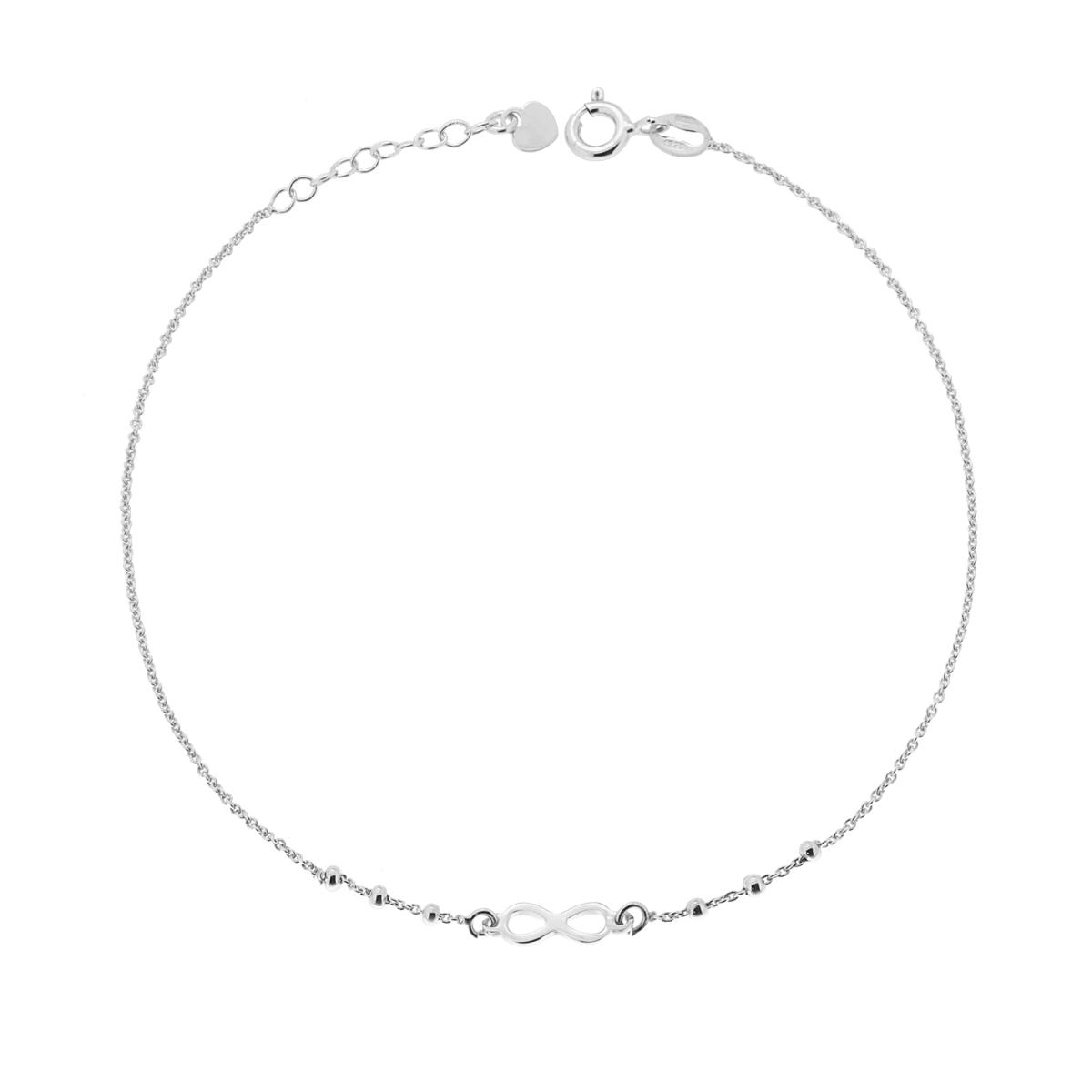 Cavigliera Catena Rolo Diamantata con Infinito e Cuore plain pendente in ARGENTO 925 Galvanica Rodio