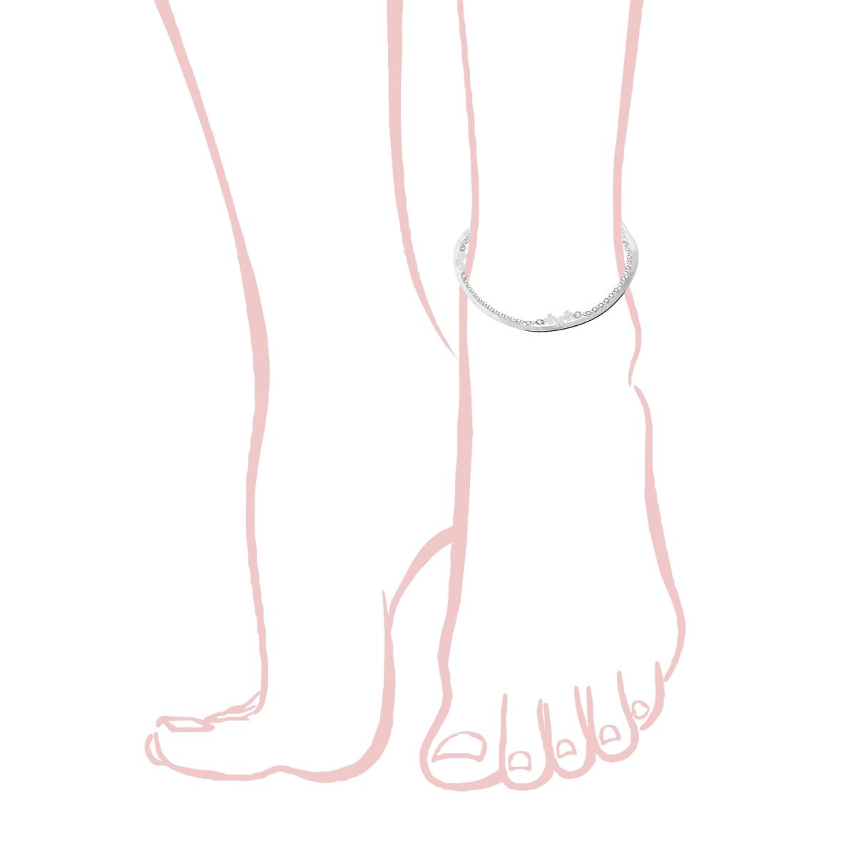 Cavigliera due fili Catena Forzatina e Magik con Quadrifogli in ARGENTO 925 Galvanica Rodio