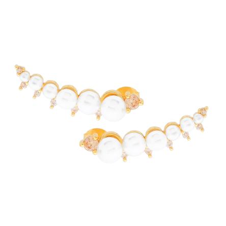 Orecchini Ear Cuff con Perle e Zirconi Rosa in ARGENTO 925 Galvanica Oro