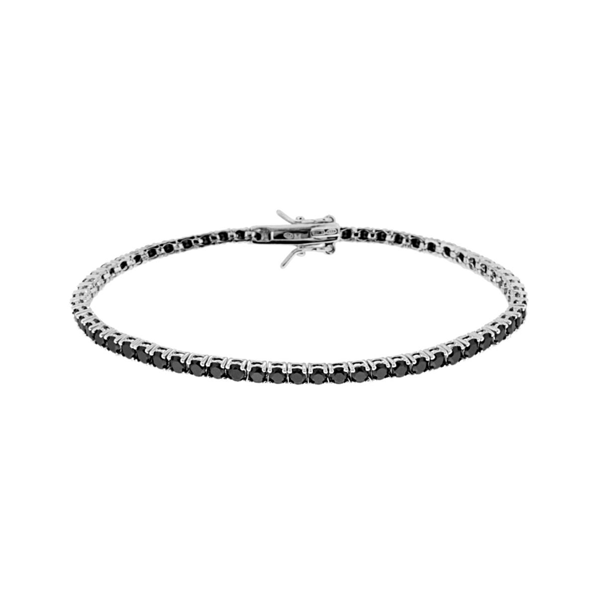 Bracciale Tennis Griffe cm 16.5 con Zirconi mm 2.5 Neri in ARGENTO 925 Galvanica Rodio