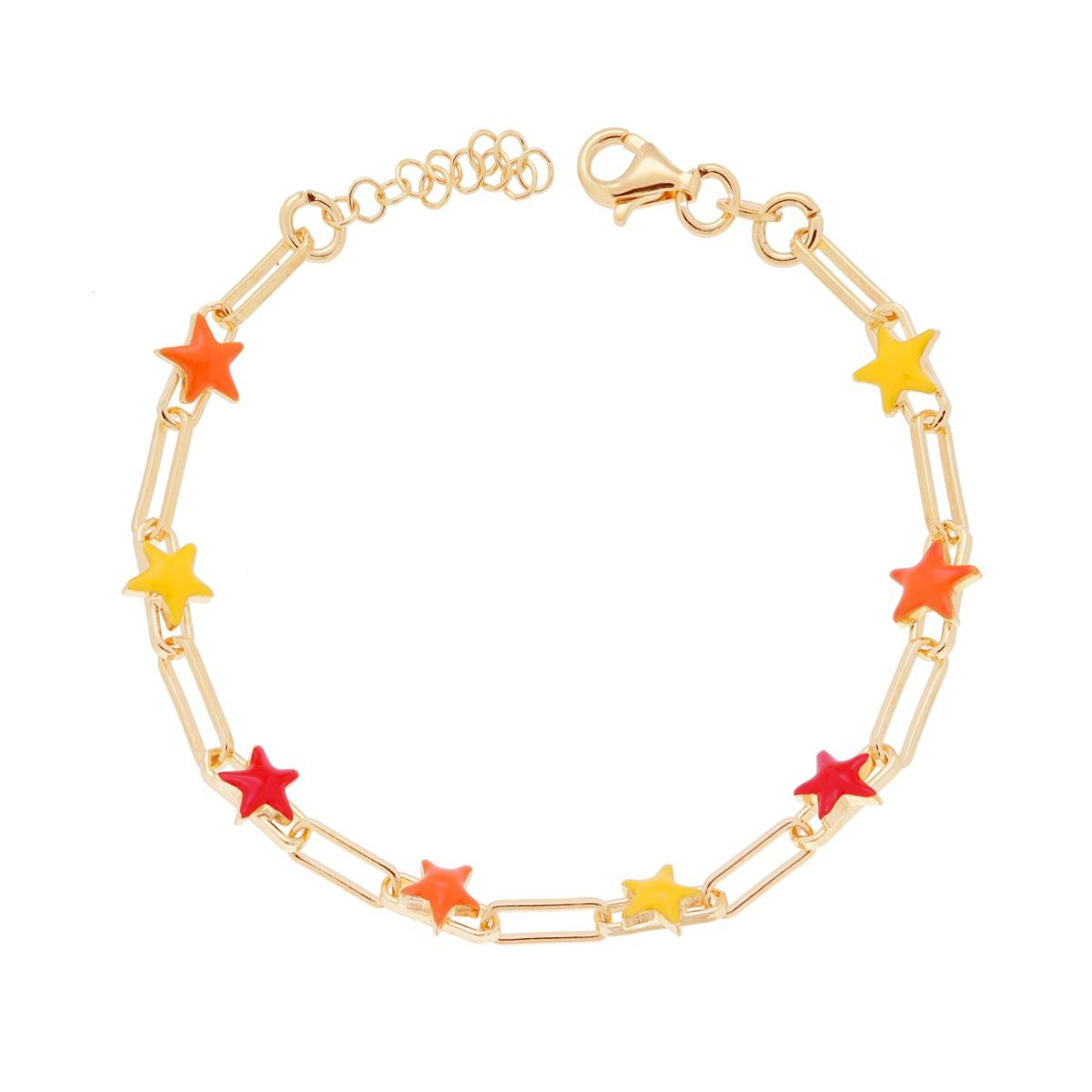 Bracciale Catena Forzatina Allungata con Stelle smalto multicolor in  ARGENTO 925 Galvanica Oro 28859