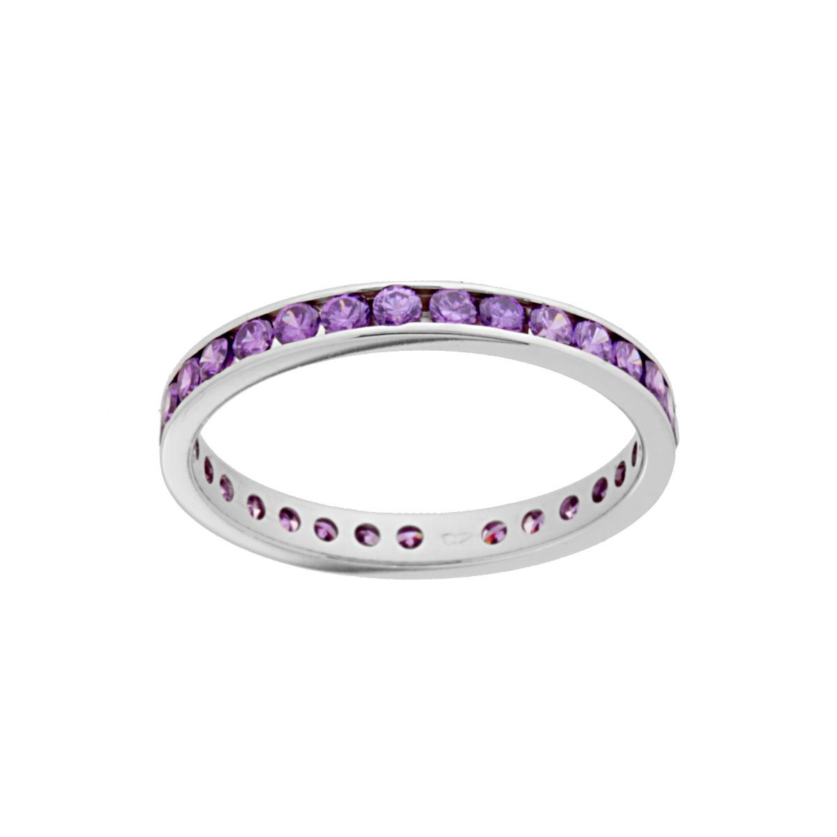 Anello Eternity con Zirconi Viola in ARGENTO 925 Galvanica Rodio