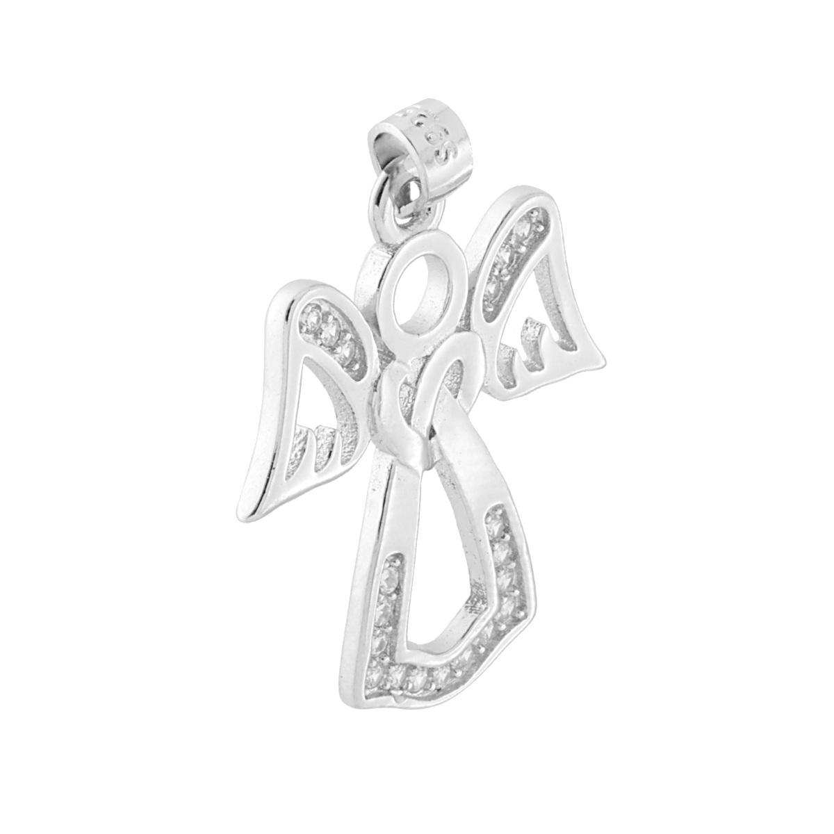 Ciondolo Angelo con Zirconi Bianchi in ARGENTO 925 Galvanica Rodio