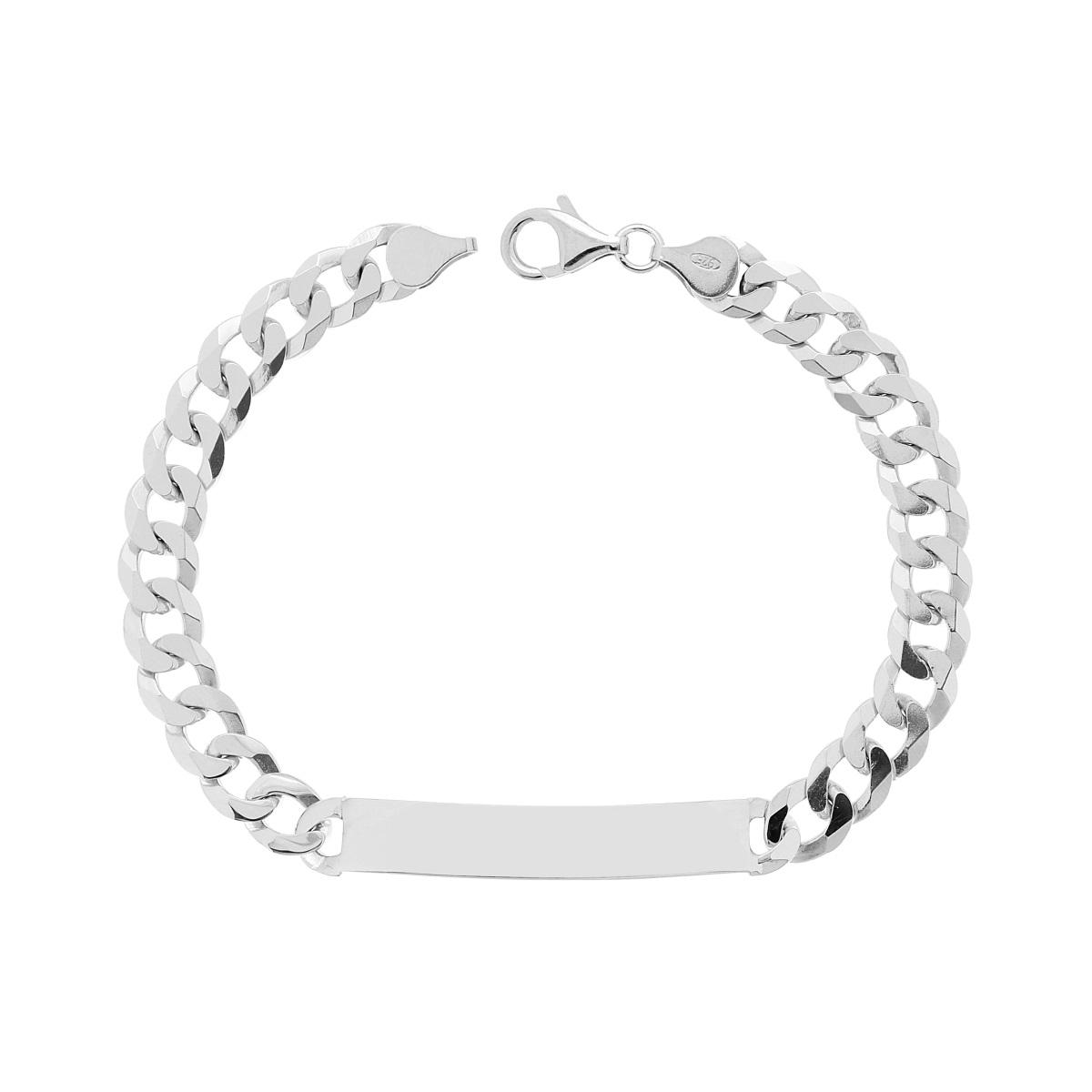 Bracciale Targa con catena Grumetta Extraflat mm 7 in ARGENTO 925 Galvanica Rodio